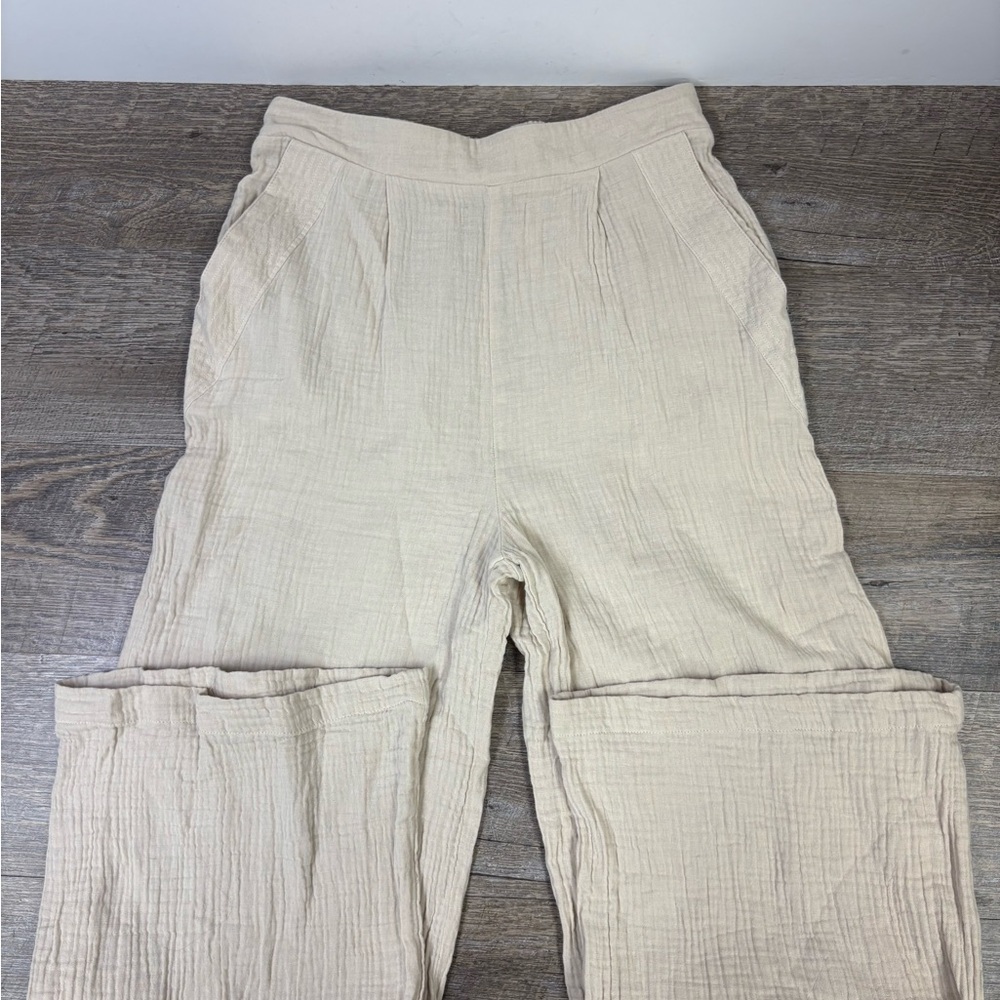 Very J Textured Gauze Wide-Leg Pants – Neutral Beige – Size S